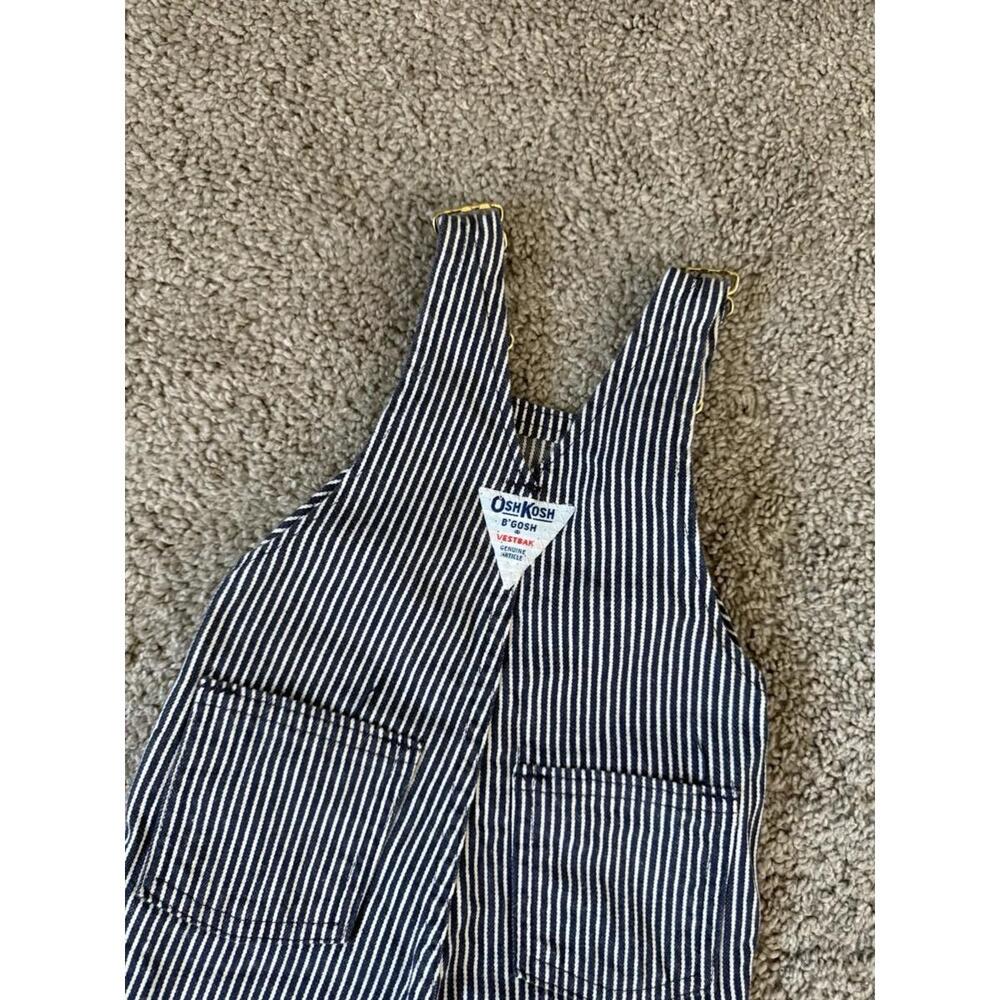 Vintage Oshkosh B'gosh Overalls Toddler Vestbak USA Railroad Blue Stripe 3/6M - Picture 4 of 5